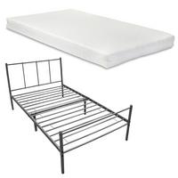 METALLBETT Laos mit Matratze - Dunkelgrau, Textil/Metall (90/200cm) - [en.casa]