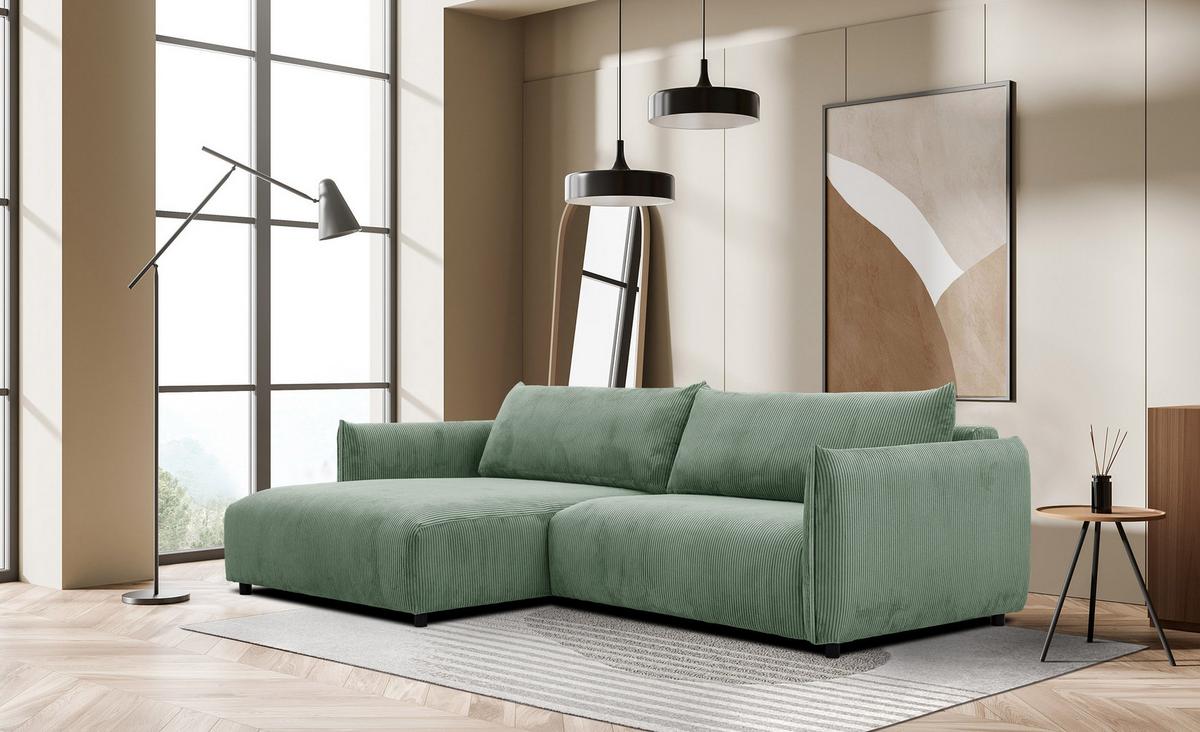 ECKSOFA TAUER 5-Sitzer, mintgrün - Schwarz/Mintgrün, Holzwerkstoff/Kunststoff (174/292cm) - Wozimo