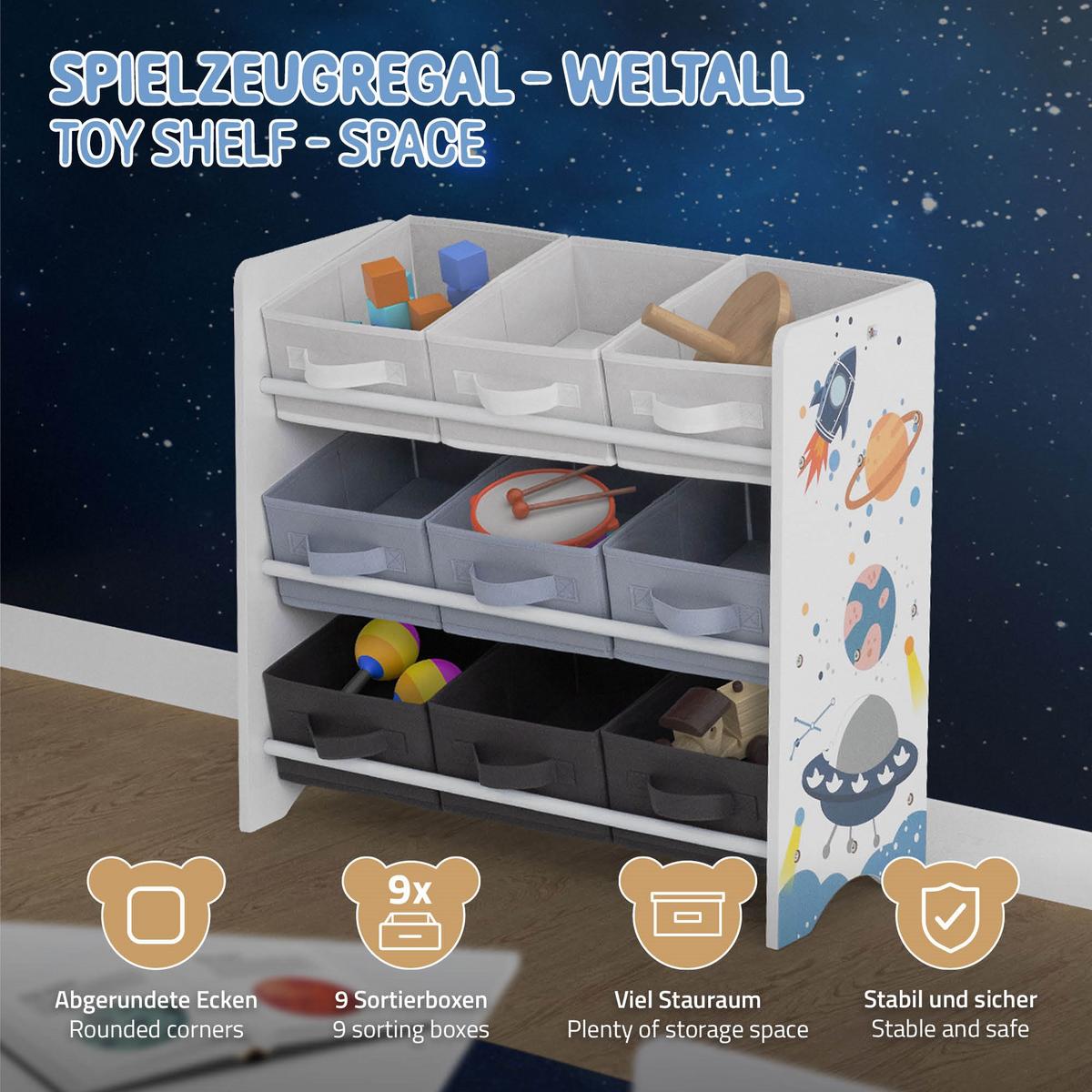 KINDERREGAL Weltraum Motiv 62,5 x 29,5 x 60 cm Weiß - Weiß, Holzwerkstoff (62.5/60/29.5cm) - Joyz