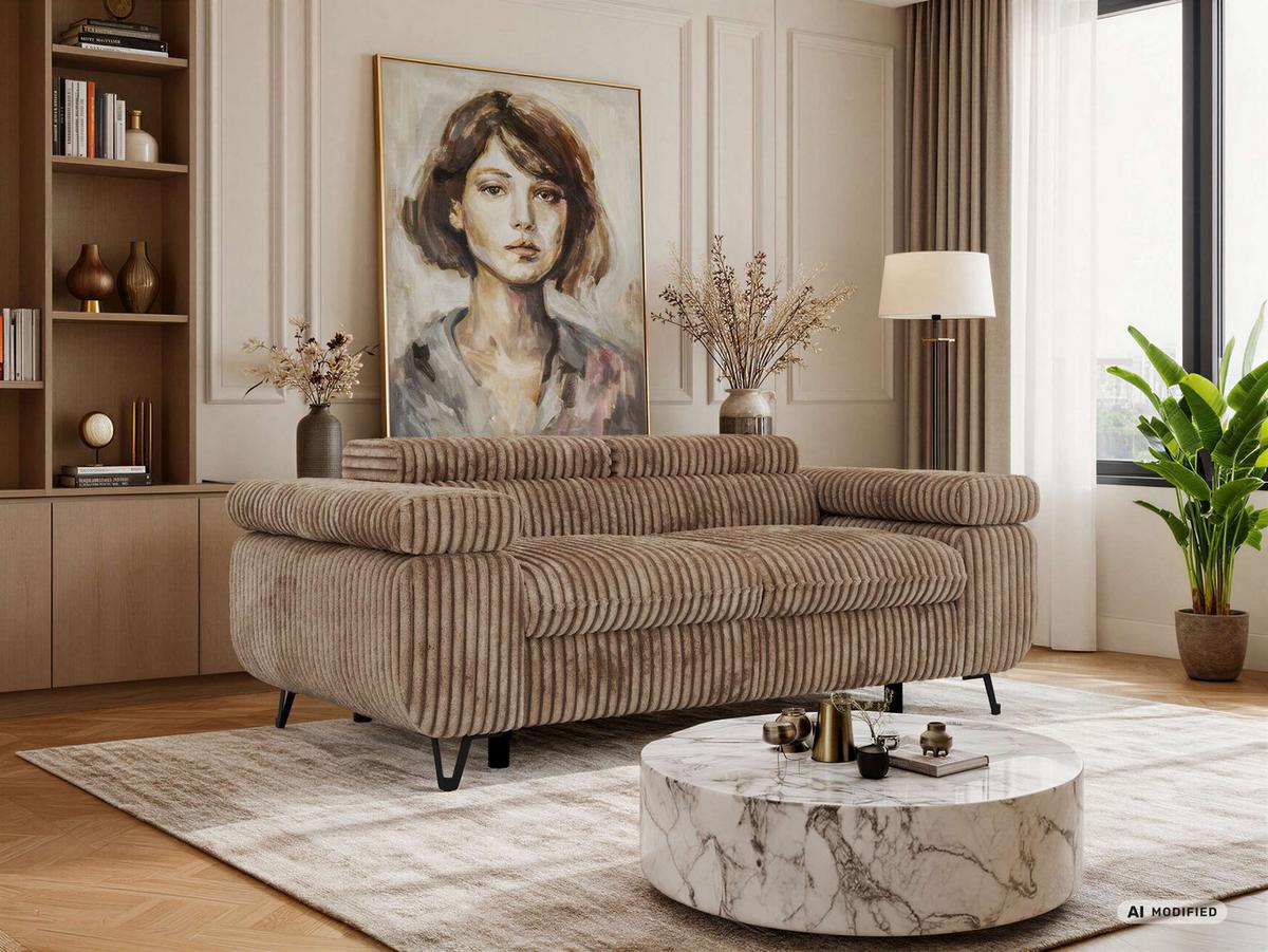 2-SITZER SOFA PETER - Braun Cord - Schwarz/Braun, Textil/Metall (200/76/99cm) - MKS