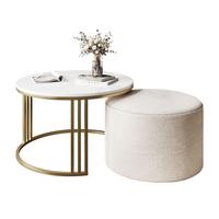 COUCHTISCH mit Hocker LORI Hochglanz gebürstetes Gold/weißer Glanz/Perfect Harmony 01 - Weiß, Metall (70/70/49cm) - Lookway
