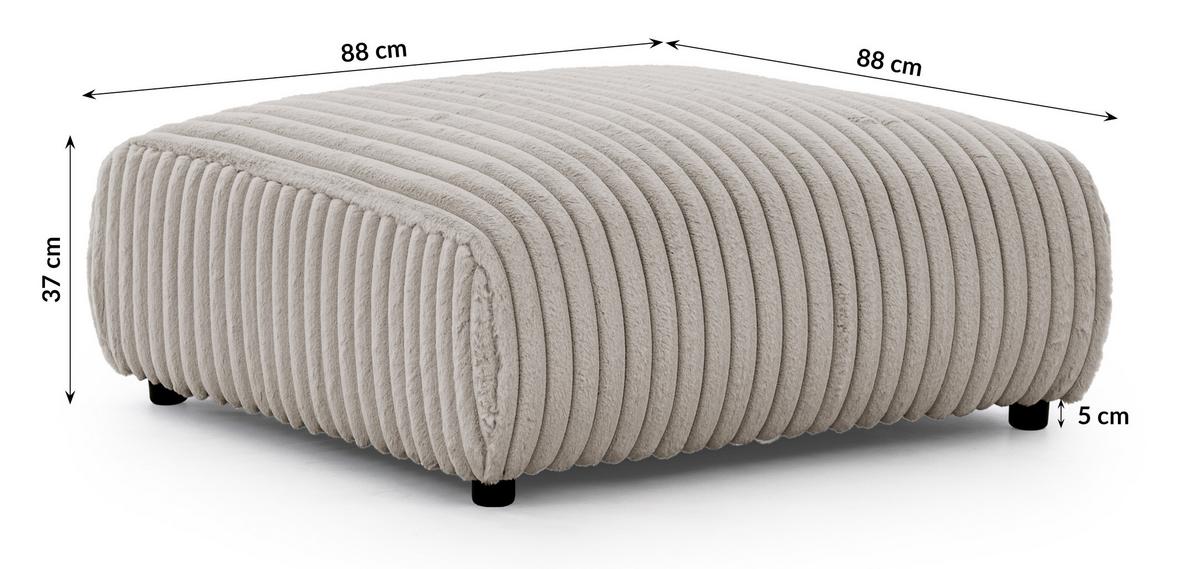 HOCKER Mollis Hellgrau Plüschcord - Hellgrau/Schwarz, Holz/Kunststoff (88/39/88cm) - S-Style Möbel
