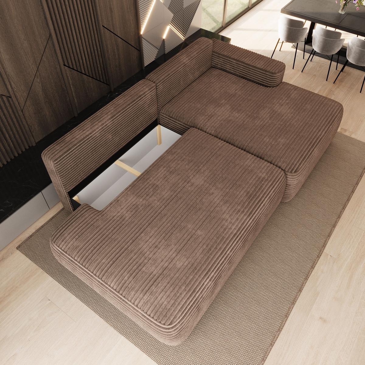 ECKSOFA AVINI T R-S Beige Kordstoff mit Schlaffunktion - Beige, Holzwerkstoff/Textil (277/160cm) - MASSENO