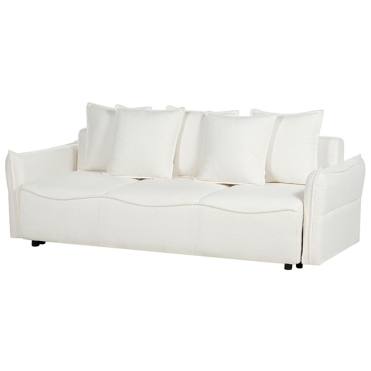 3-SITZER-SCHLAFSOFA Bouclé cremeweiß mit Stauraum Krama - Schwarz/Weiß, Textil (225/87/99cm) - Beliani