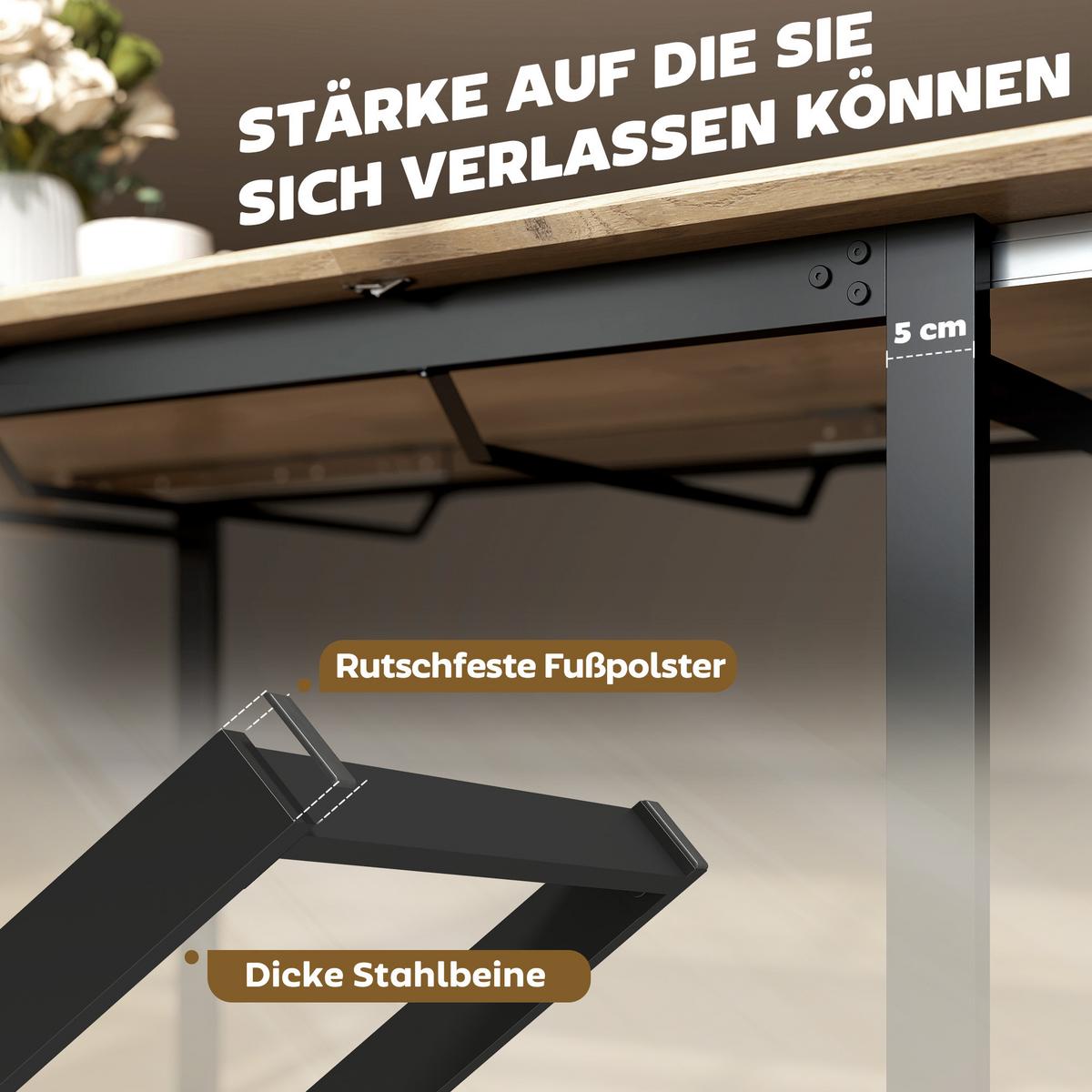 AUSZIEHBARER-ESSTISCH MDF Stahl Naturholz - Schwarz/Naturfarben, Holzwerkstoff/Metall (180/80/75cm) - HOMCOM