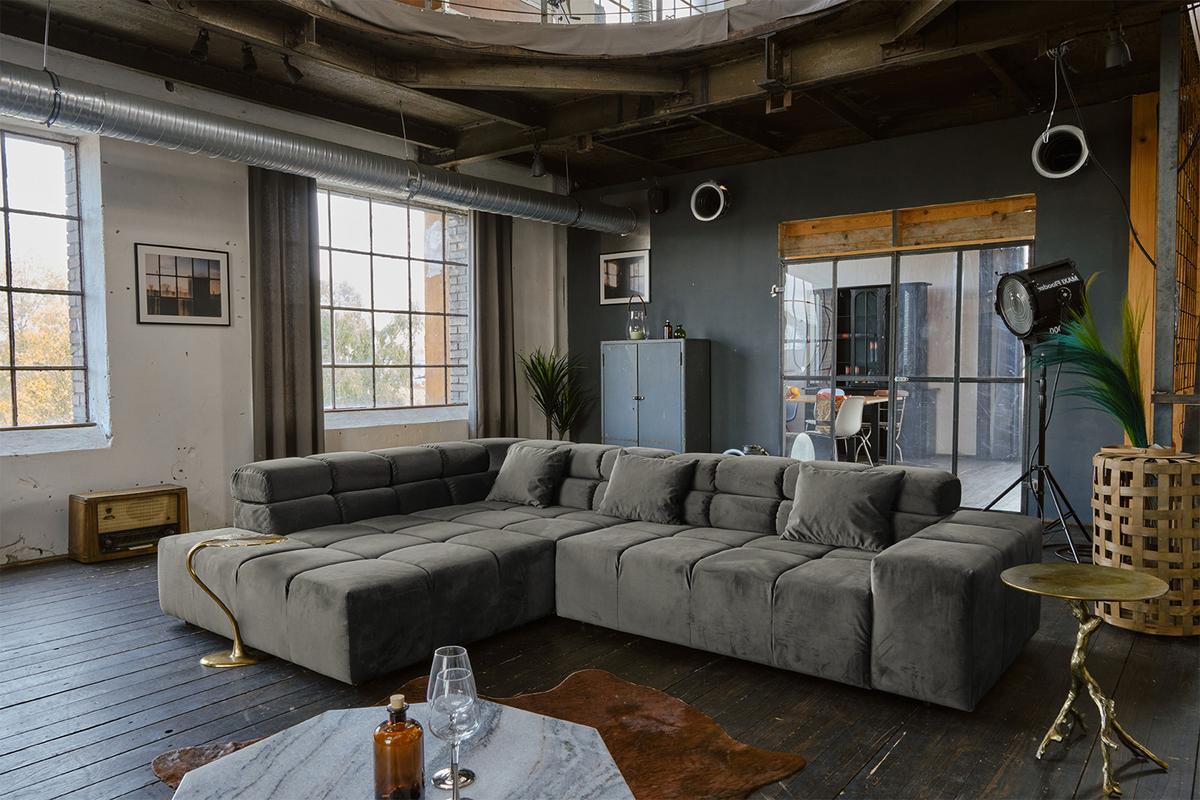 ECKSOFA MIT MOTORISCHEM SITZVORZUG NEVADA Grau Velvet Relaxfunktion - Schwarz/Grau, Textil (319/215cm) - KAWOLA