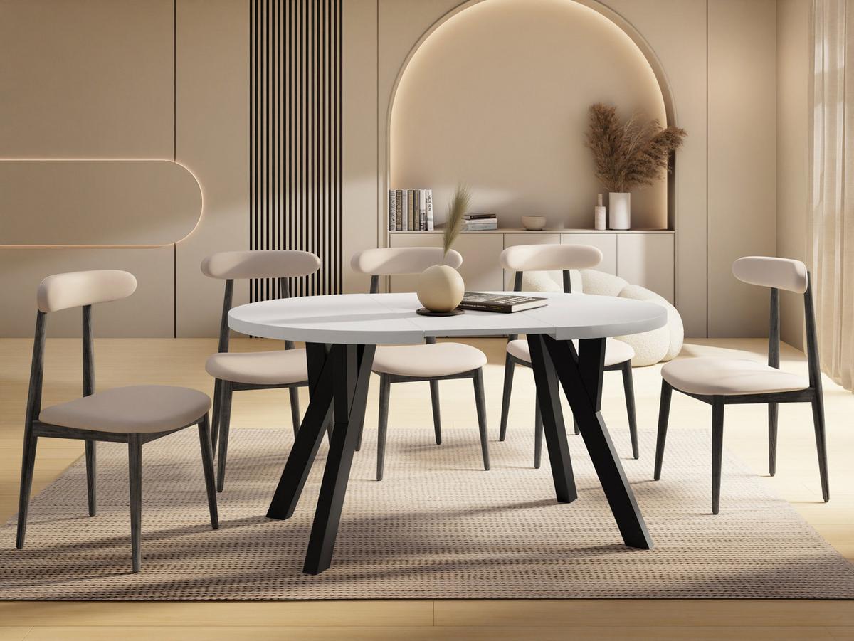 ESSTISCH Vero rund ausziehbar verlängerbar, Weiss 80-130/80/77 cm - Schwarz/Weiß, Holz/Holzwerkstoff (80/130/76.5cm) - WFL GROUP