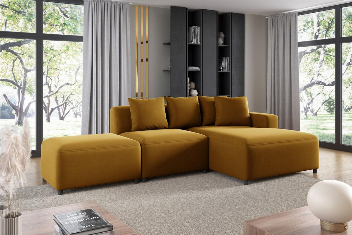 ECKSOFA Megan Xs In Stoff Salvador - Honig, Holzwerkstoff/Textil (304/165cm) - Fun Möbel