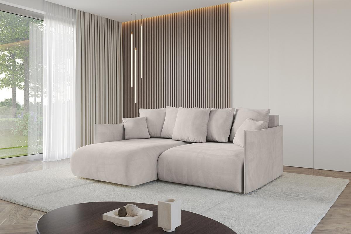 ECKSOFA Ottomane links ONESK-L 216x177x72 Hellbraun Velours - Hellbraun, Holzwerkstoff/Kunststoff (216/177cm) - ALTDECOR