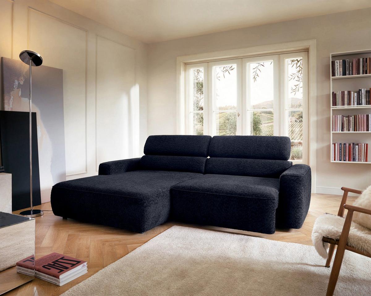 ECKSOFA Fando Navyblau Chenille - Schwarz/Dunkelblau, Kunststoff/Textil (252/182cm) - Selsey