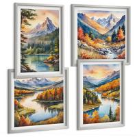 BILDER SET 4er Set - 50x50 cm & 40x60 cm Silberner Rahmen - Berglandschaften mit einem Fluss - Silberfarben, Kunststoff (50/50cm) - TULUP