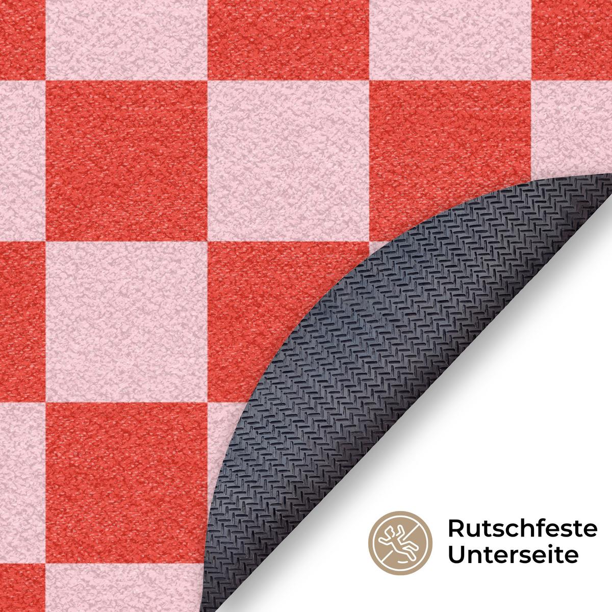 FUSSMATTE Schachbrettmuster - Rot - Rosa - Würfel Türmatte 90x90 cm - Rot, Kunststoff (90/0.4cm) - MuchoWow