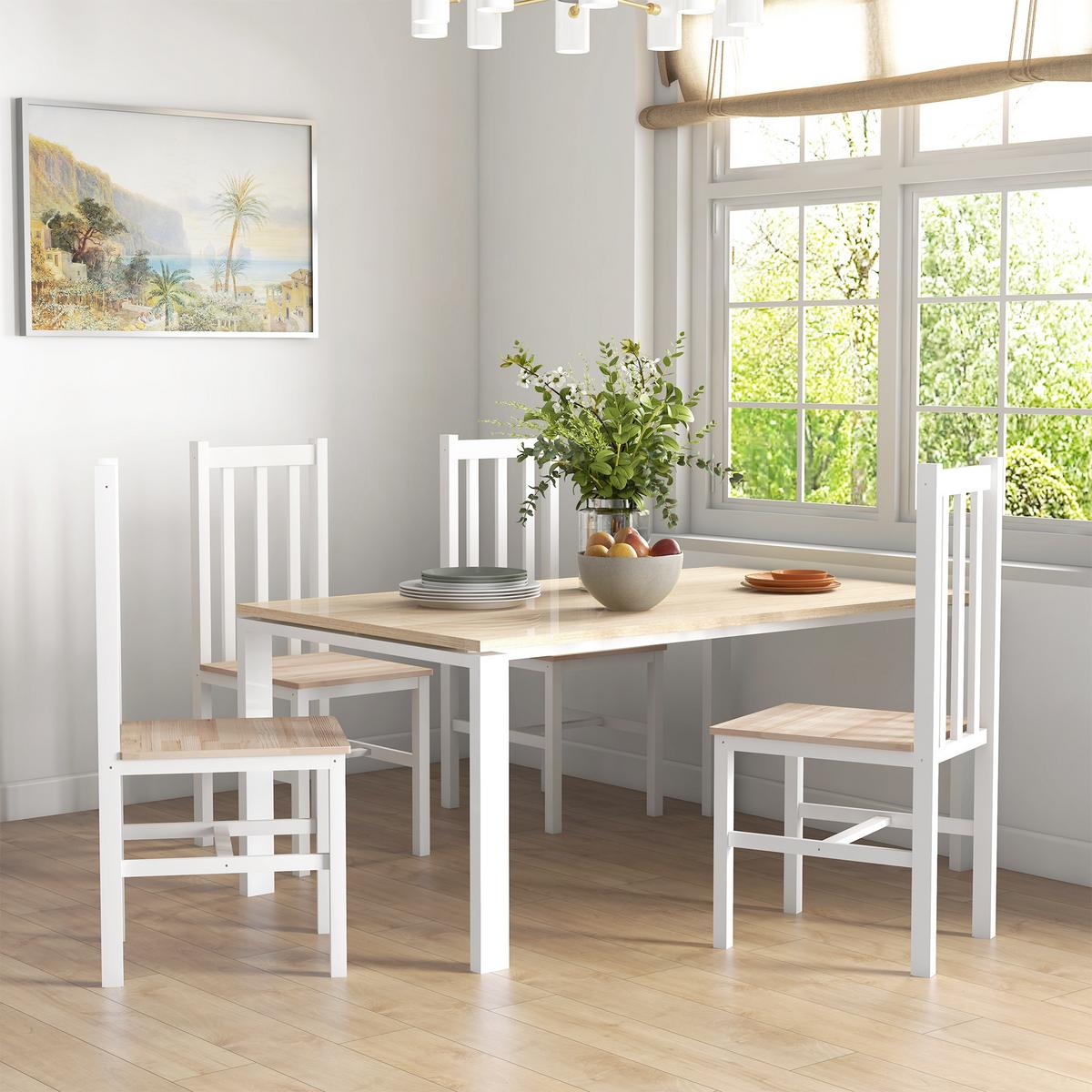 ESSZIMMERSTÜHLE 4er Set Kiefernholz Naturholz - Naturfarben/Weiß, Holz (38.5/99/47.5cm) - HOMCOM