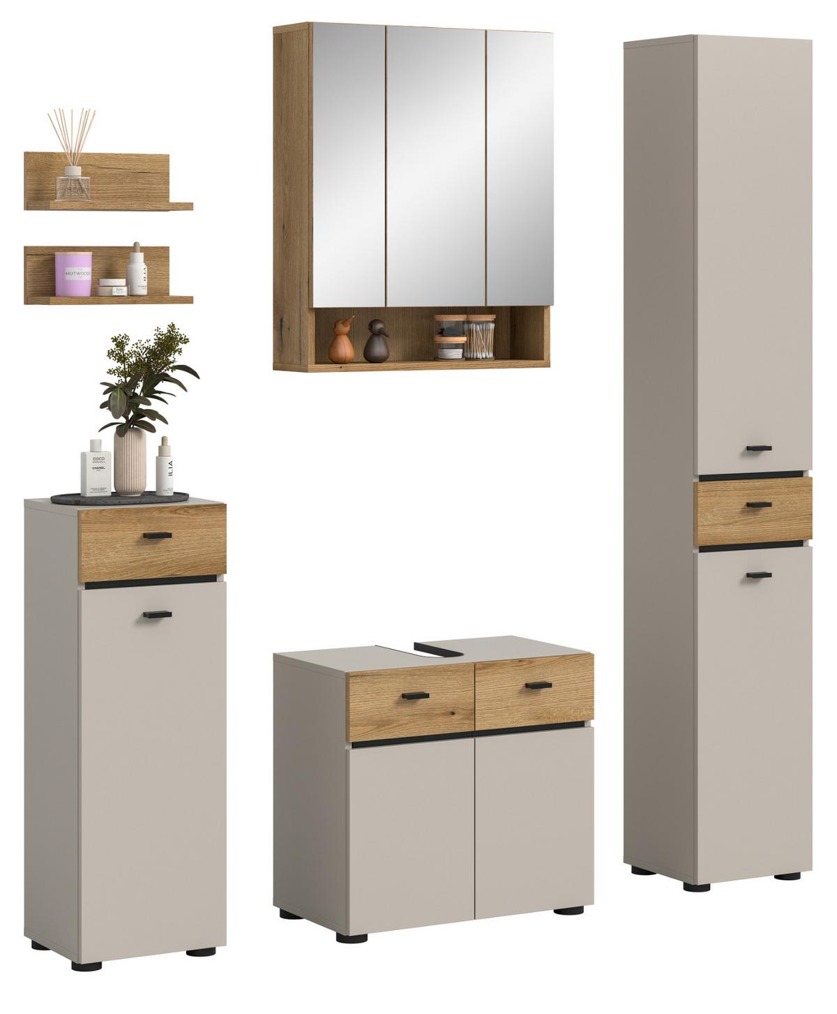 BADMÖBEL-SET Kaschmir, Evoke Eiche 6-teilig 154 cm, Komplettset mit viel Stauraum - Kaschmir/Eichefarben, Glas/Holzwerkstoff (154/191/35cm) - Inn.Furn