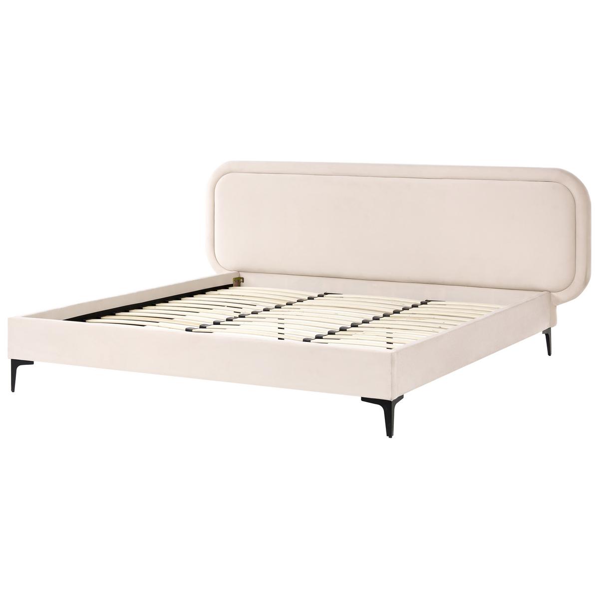 BETT mit Lattenrost 180/200 Samtstoff Hellbeige Suzette - Beige, Textil (180/200cm) - Beliani