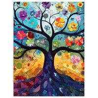 POSTER Kunst - Baum des Lebens - Blumen - Hippie Deko Wohnzimmer 60x80 cm - Dunkelblau, Papier (60/80/0.1cm) - MuchoWow