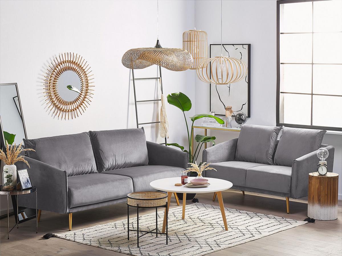 5-SITZER SOFA SET Samtstoff Grau Maura - Grau, Textil (185/83/78cm) - Beliani