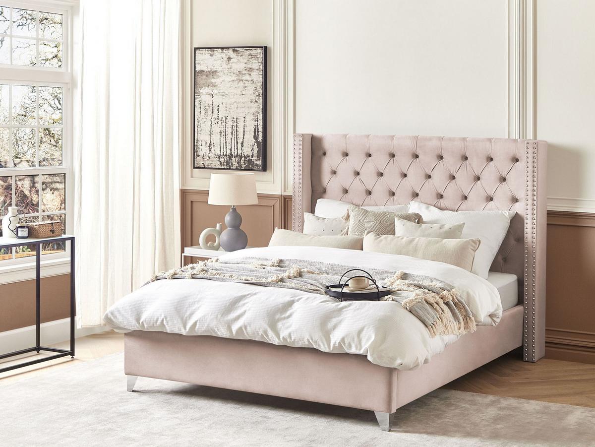 POLSTERBETT 160/200cm Pastellrosa Lubbon - Pink, Textil (160/200cm) - Beliani