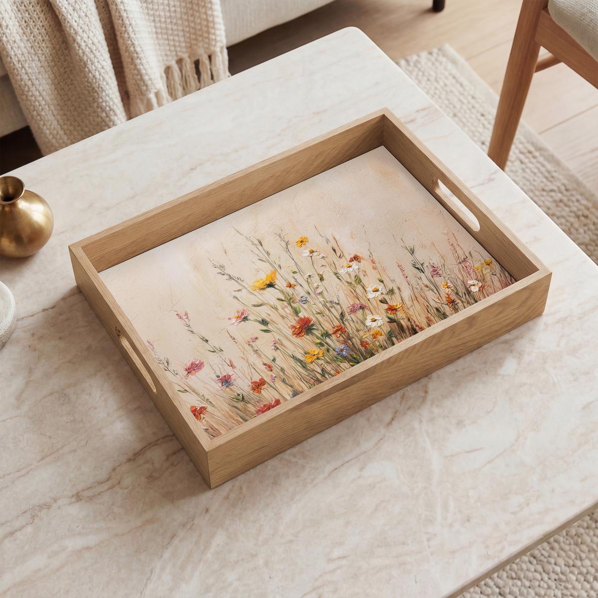 TABLETT Wildblumen - Pinselstriche - Ruhig 40x30 cm - Multicolor, Holz (40/5/5cm) - OnlyWow
