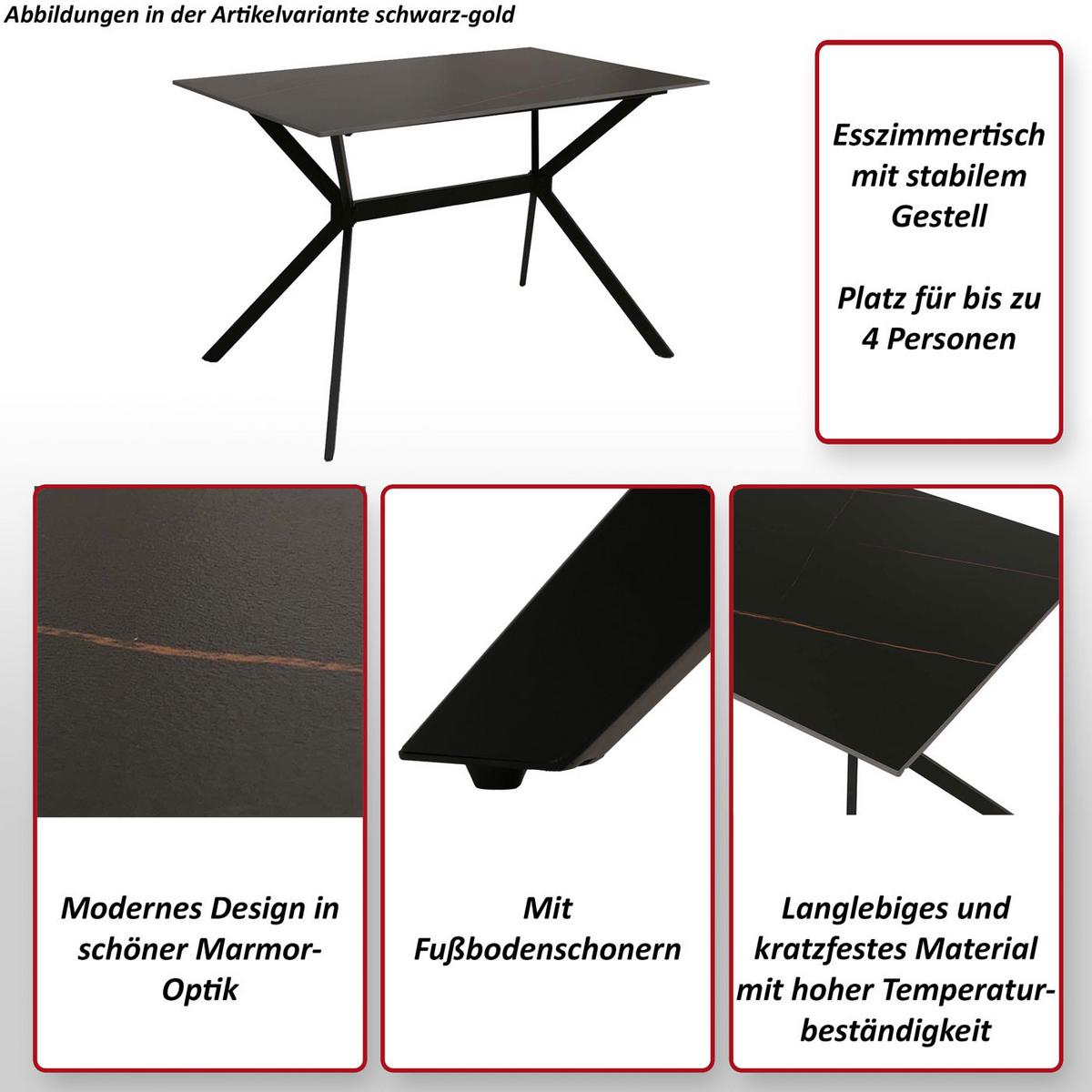 ESSZIMMERTISCH eckig Weiß - Weiß, Stein (70/120/76cm) - MCW