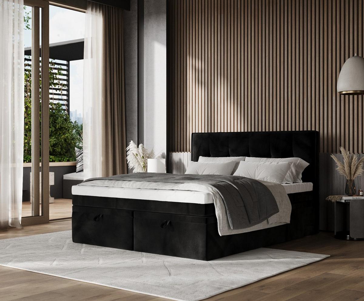 BOXBETT Arivo 160/200 cm Schwarz im Kronos Stoff - Schwarz, Holz/Holzwerkstoff (160/200cm) - AltaBeds
