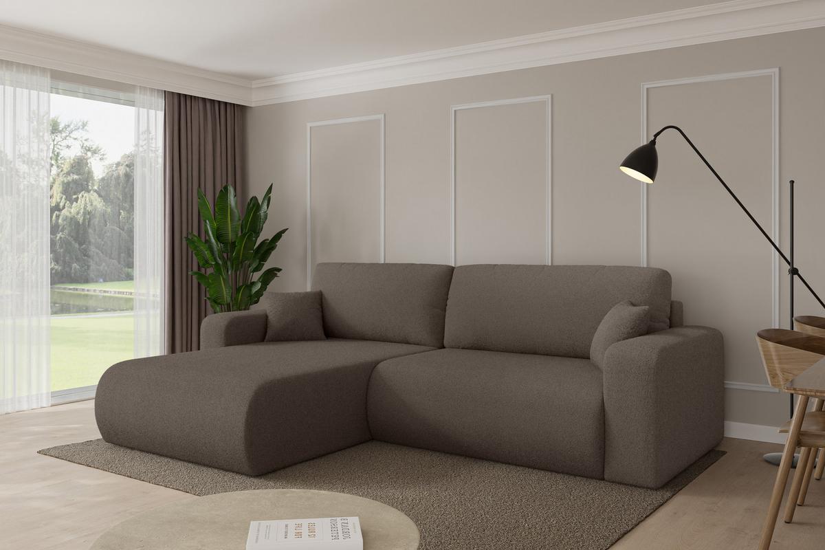 ECKSOFA mit Schlaffunktion Ottomane Links BERY-L 276x193x88 Braun Bouclé - Schwarz/Braun, Holzwerkstoff/Kunststoff (276/193cm) - ALTDECOR