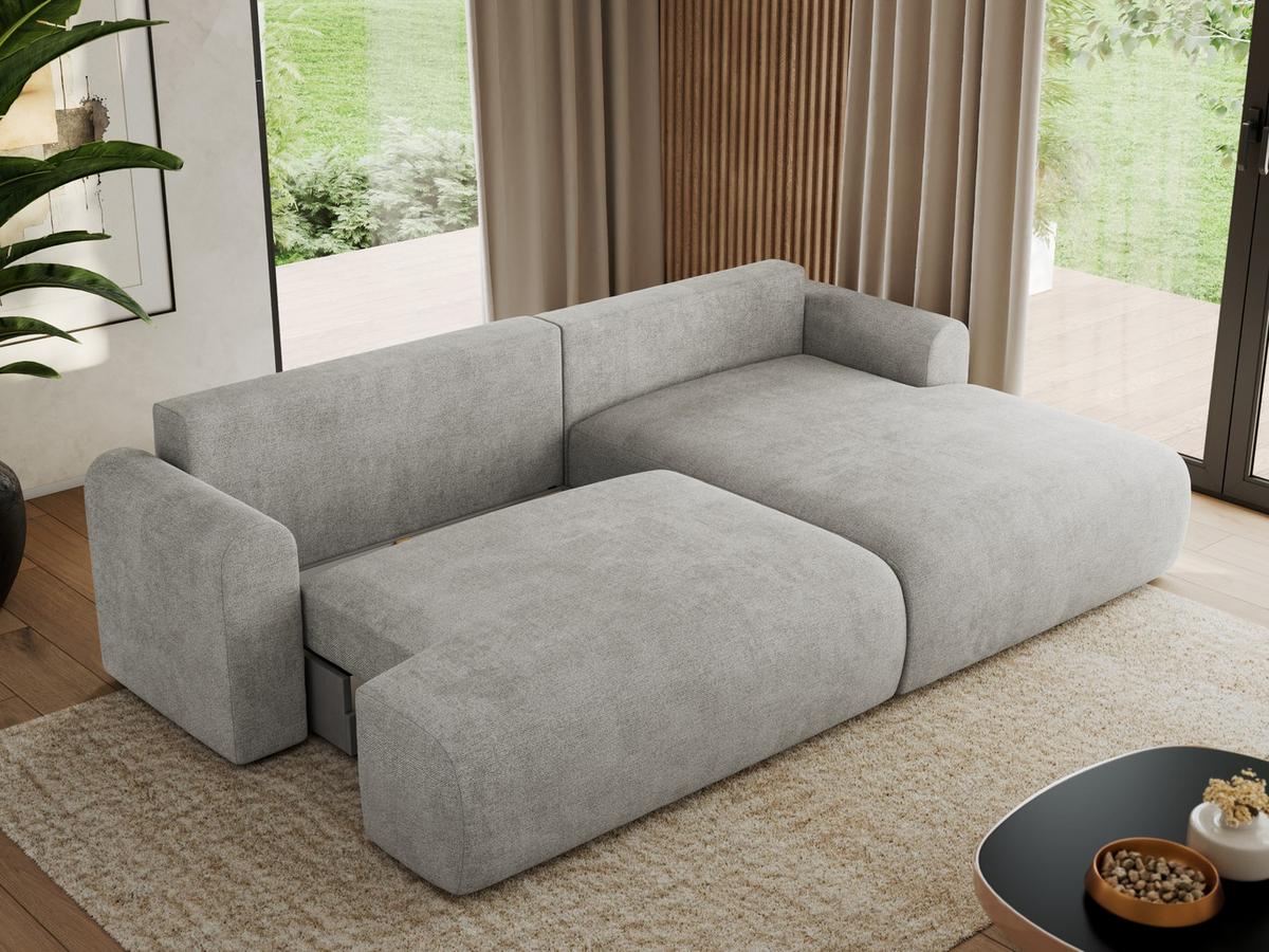 ECKSCHLAFSOFA TONO L Hellgrau Struktur - rechts - Hellgrau/Schwarz, Kunststoff/Textil (150/260cm) - MKS