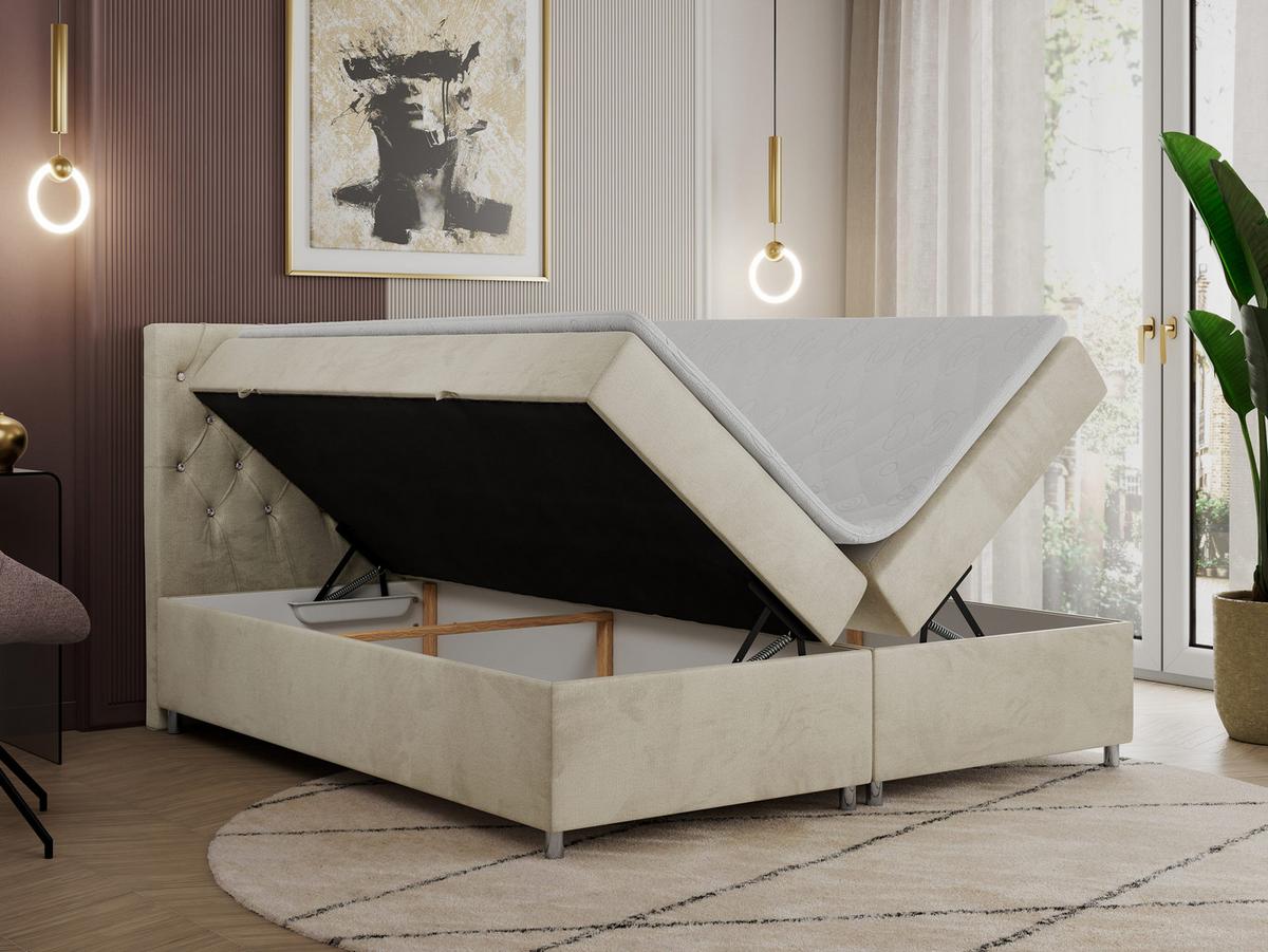 BOXBETT ROMA 120/200 - Beige Velvet - H4 - Beige, Holz/Textil (120/200cm)