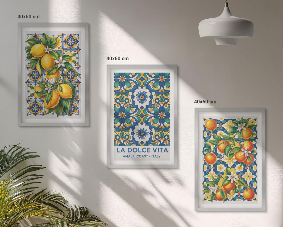 BILDER SET 3er Set - 40x60 cm Silberner Rahmen - Zitrusfarbene abstrakte - Silberfarben, Kunststoff (40/60cm) - TULUP