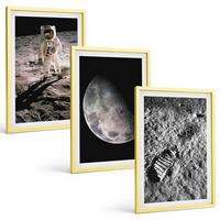 BILDER SET 3er Set - 40x60 cm Goldrahmen - Astronautenfoto vom Mond - Goldfarben, Kunststoff (40/60cm) - TULUP
