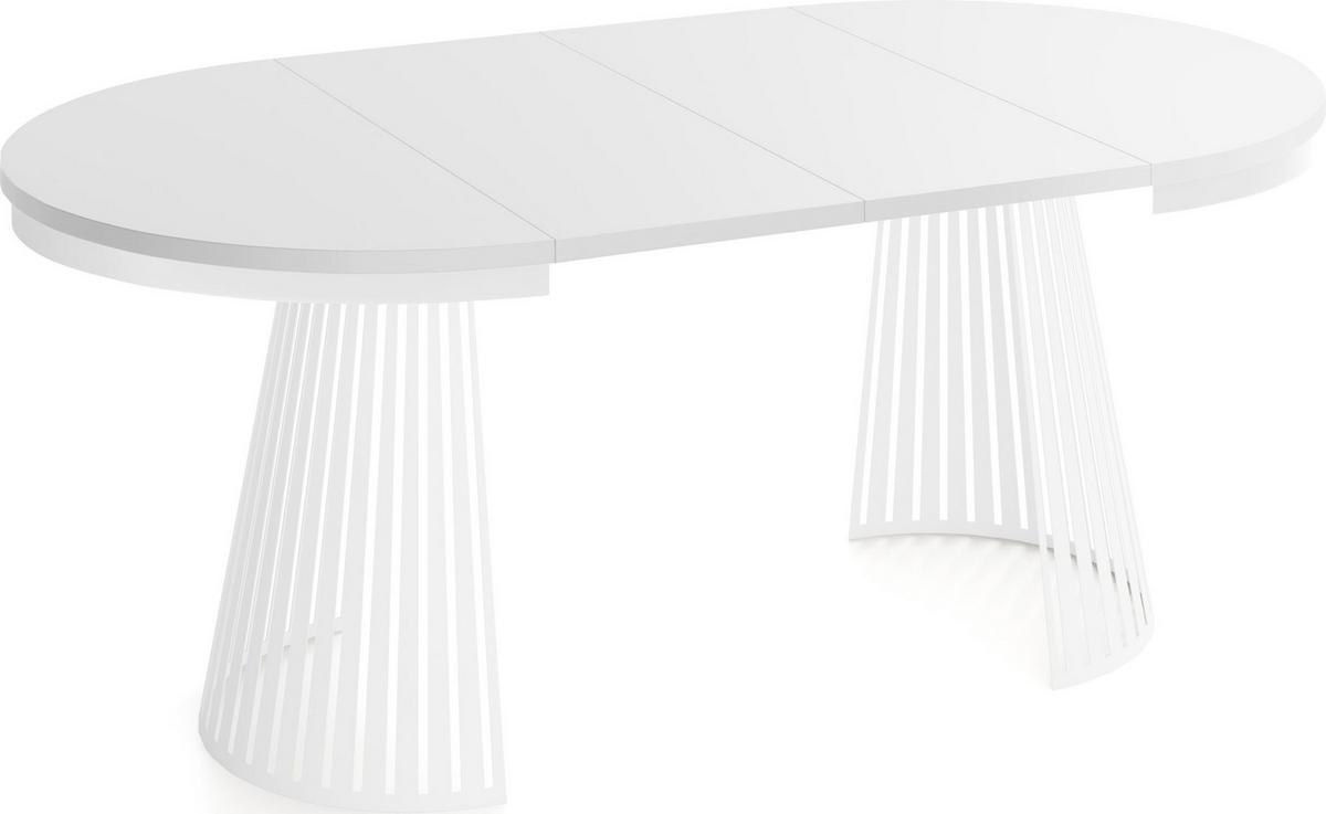 ESSTISCH Naro rund ausziehbar mit Weißem Lamellen-Metallgestell, Weiß 100-180/100/76 cm - Weiß, Holzwerkstoff/Metall (100/176/76cm) - WFL GROUP