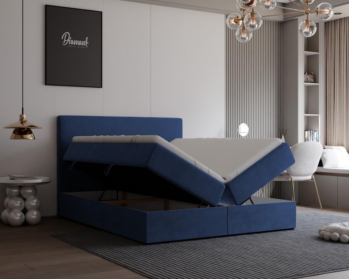 BOXBETT GIULIA 180/200 cm mit Matratze und Topper, Marineblau - Dunkelblau, Textil (180/200cm) - Idohome