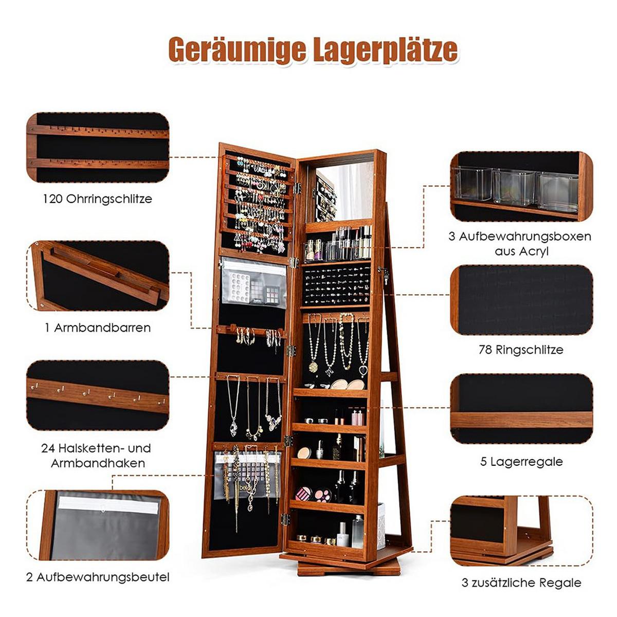 SCHMUCKSCHRANK 2 in 1 Leiterregal Braun - Braun, Holz (39/161/39cm) - COSTWAY