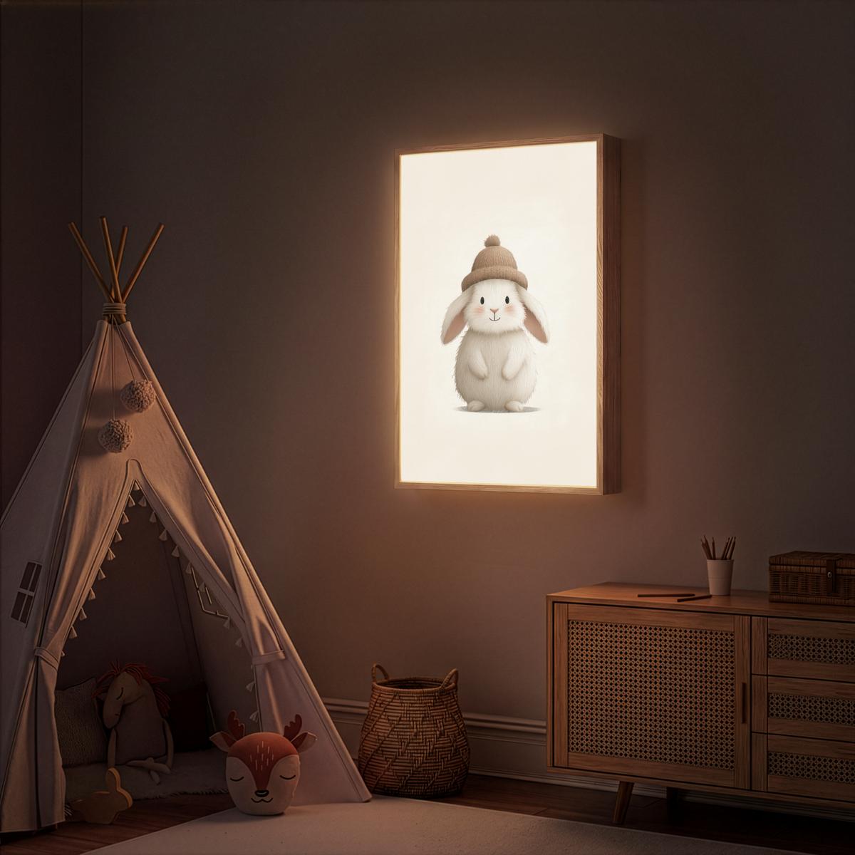 NACHTTISCHLAMPE MIT AKKU Kaninchen - Hut - Ohren - Beige 70x100 cm - Creme, Holzwerkstoff (8/70/100cm) - OnlyWow