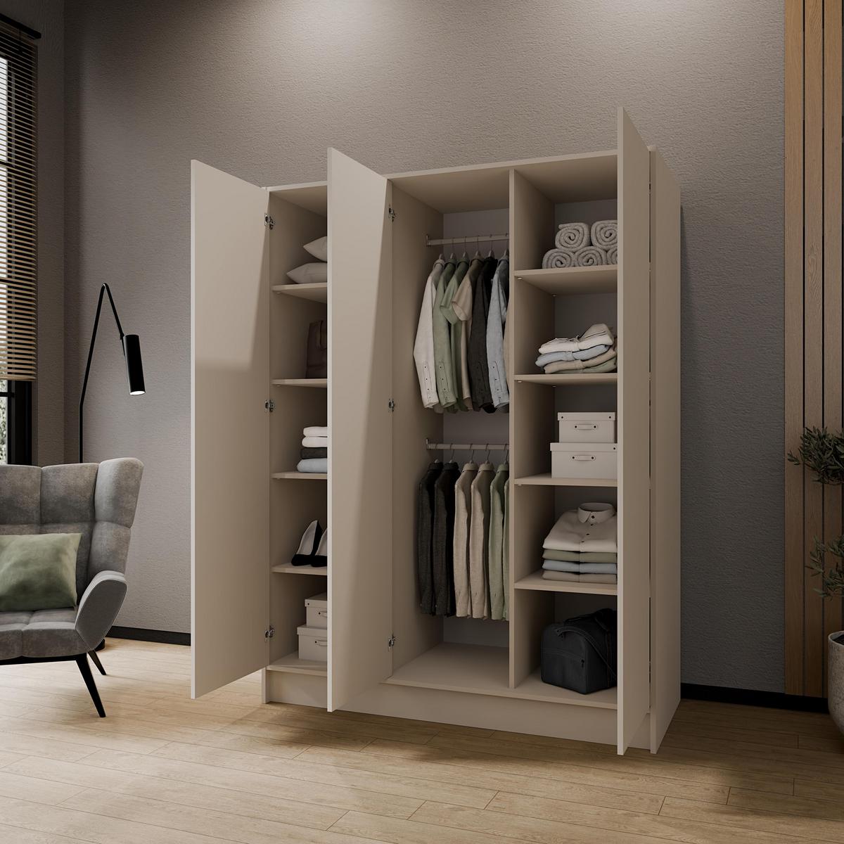 DREHTÜRENSCHRANK VELAR 150/200/51 cm Modern Kleiderschrank 3-türig Kaschmir - Kaschmir, Holzwerkstoff (150/200/51cm) - MASSENO