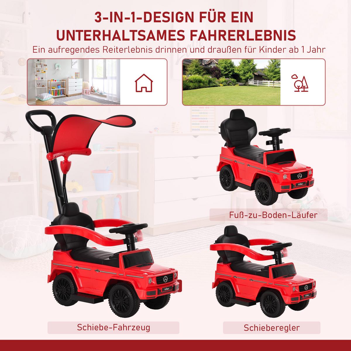 RUTSCHFAHRZEUG mit Sonnendach Rot - Rot, Kunststoff (85.5/40.5/95cm) - HOMCOM