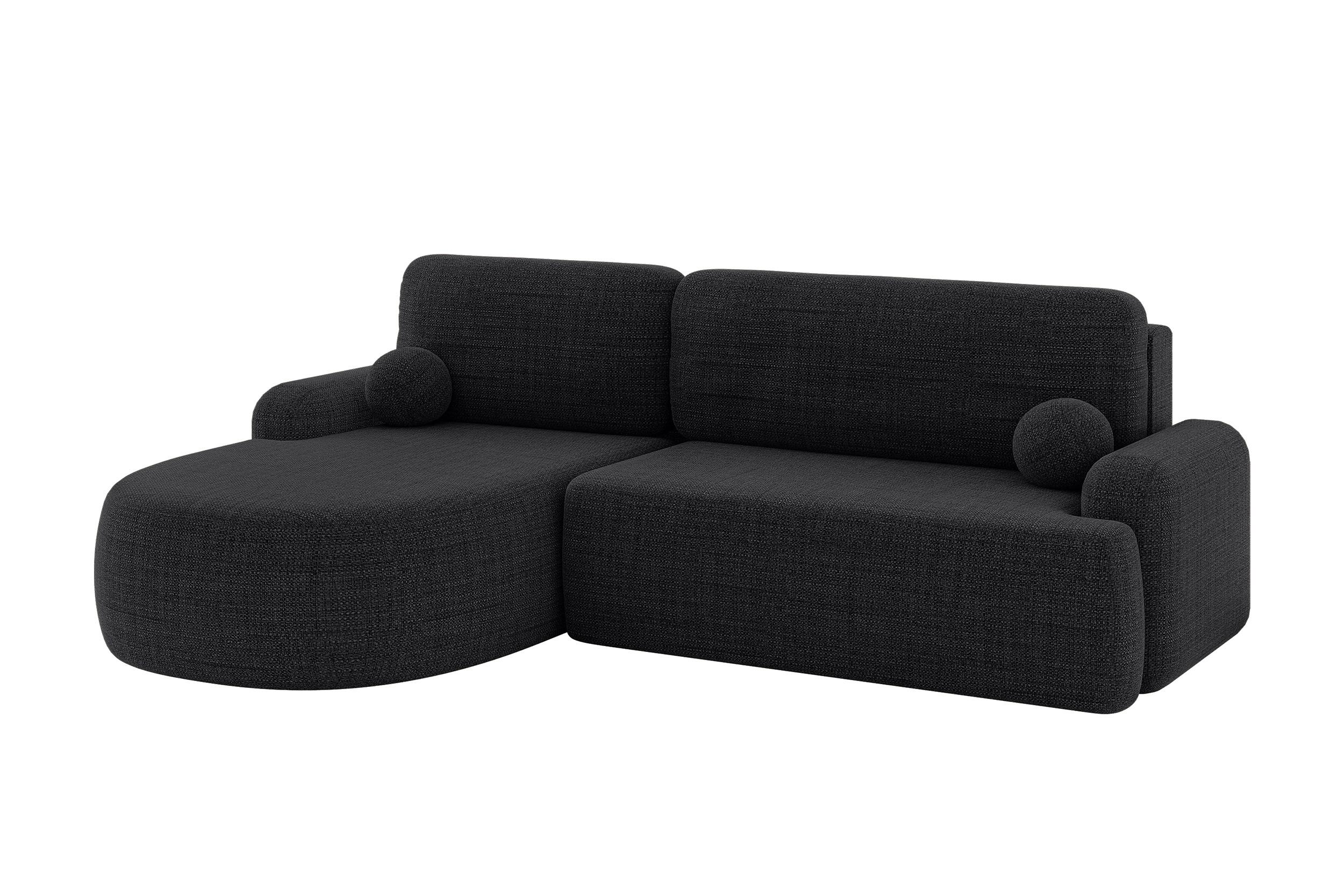 ECKSOFA mit Schlaffunktion und Bettkasten LIRA-L - 264x172x89 Schwarz - Schwarz, Holzwerkstoff/Textil (264/172cm) - ALTDECOR