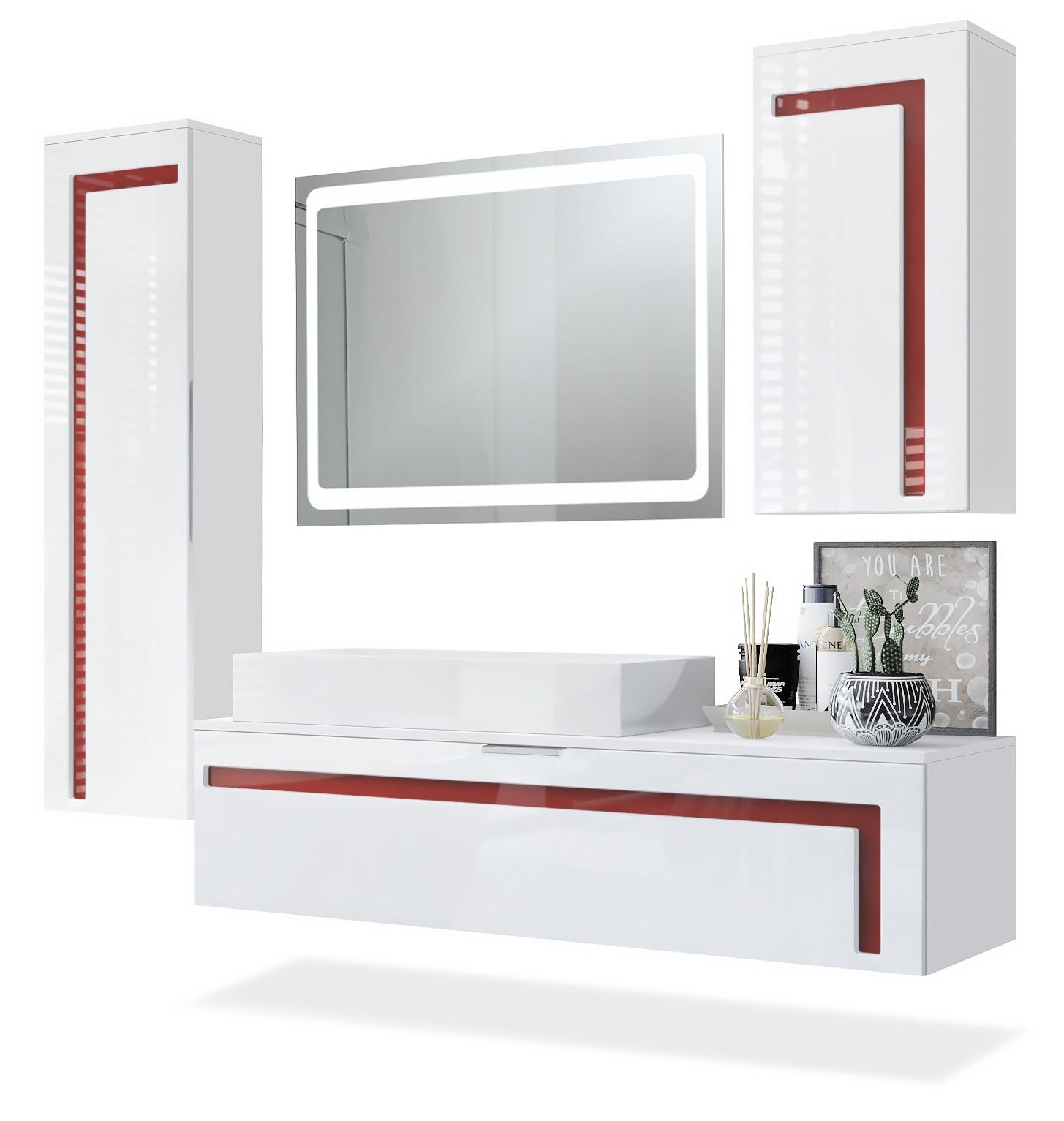 BADMÖBELSET Aloha Absetzungen in Bordeaux Hochglanz - Bordeaux, Holzwerkstoff (210/185/51cm) - Vladon