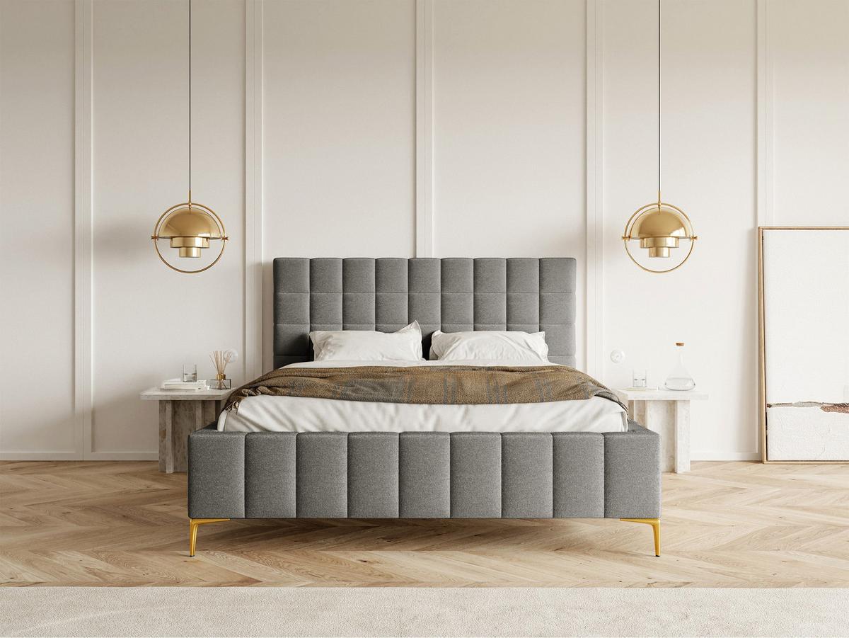 POLSTERBETT Szejlo Grau Chenille 180 cm - Goldfarben/Grau, Textil/Metall (180/200cm) - Selsey