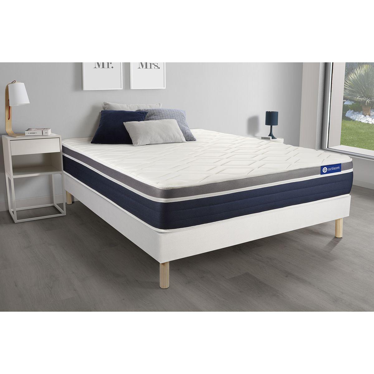 BETT Actilatex confort Latex und Memory-Schaum 140 x 220 cm h2 - Kit Bettgestell Weiß - Beige/Weiß, Karton/Holz (140/220cm) - ACTISOM