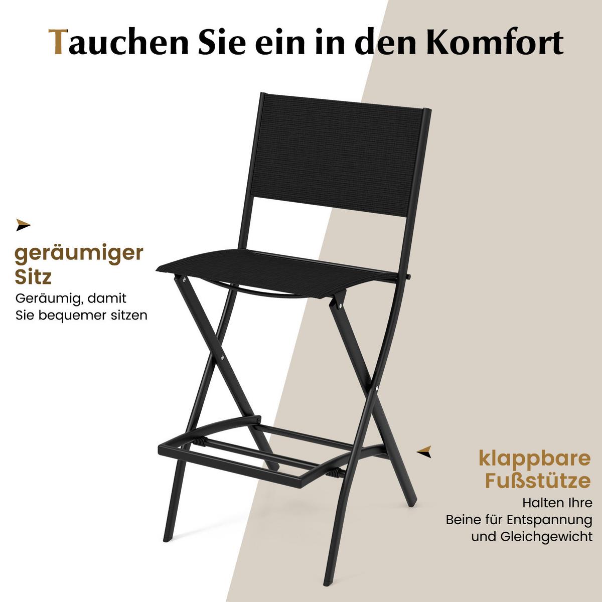 BARHOCKER Schwarz(2er-Set) - Schwarz, Metall (57/102/46cm) - COSTWAY