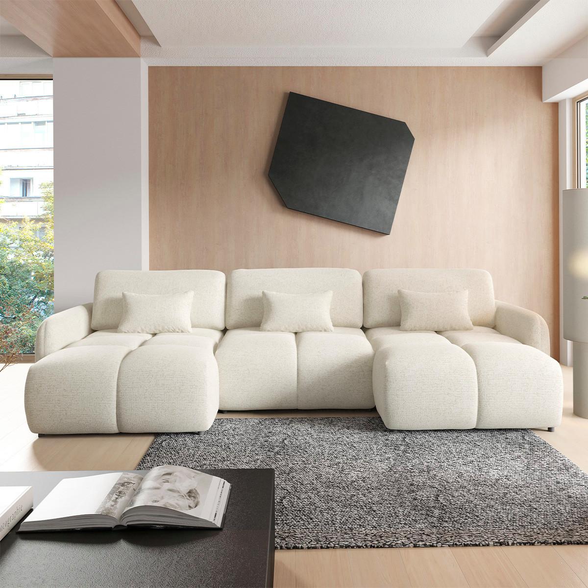 PANORAMASOFA 5 Sitzplätze Cremefarben - Weiß, Holz (240/95/165cm) - Petits-meubles