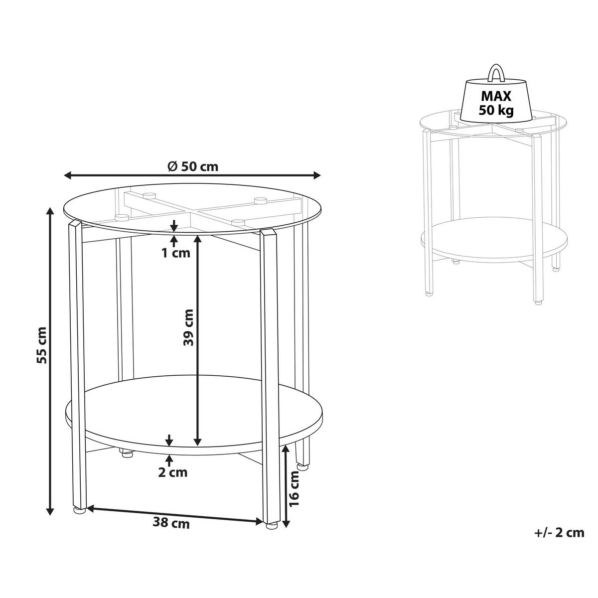 BEISTELLTISCH Gold/Dunkler Holzfarbton Lovell - Dunkelbraun/Goldfarben, Metall (50/50/55cm) - Beliani