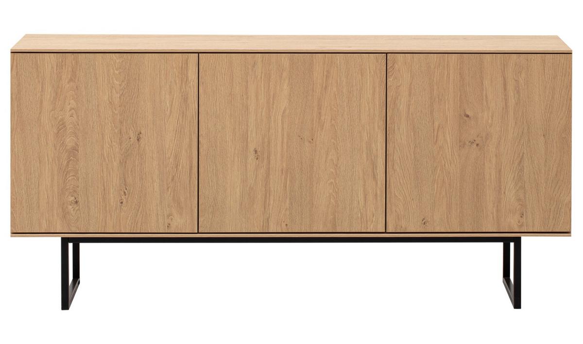 TV-LOWBOARD Stone Eiche 150 x 70 cm, Fernsehtisch mit Push-to-Open und Komforthöhe - Eichefarben/Schwarz, Holzwerkstoff/Metall (150/70/40cm) - Furn.Design