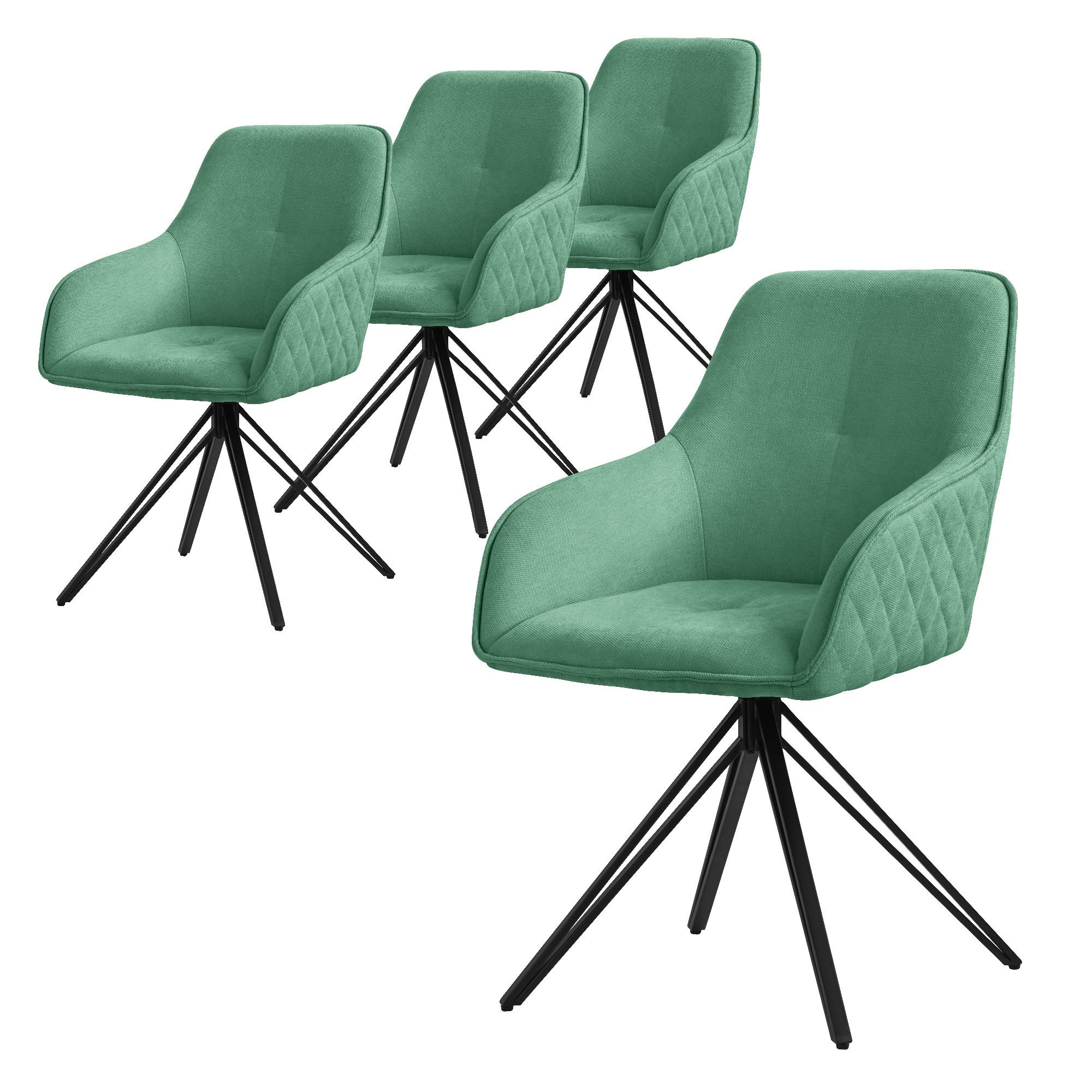 ESSZIMMERSTUHL 4er Set drehbar Grün Webstoff - Schwarz/Grün, Textil/Metall (61/84.5/57cm) - ML-DESIGN