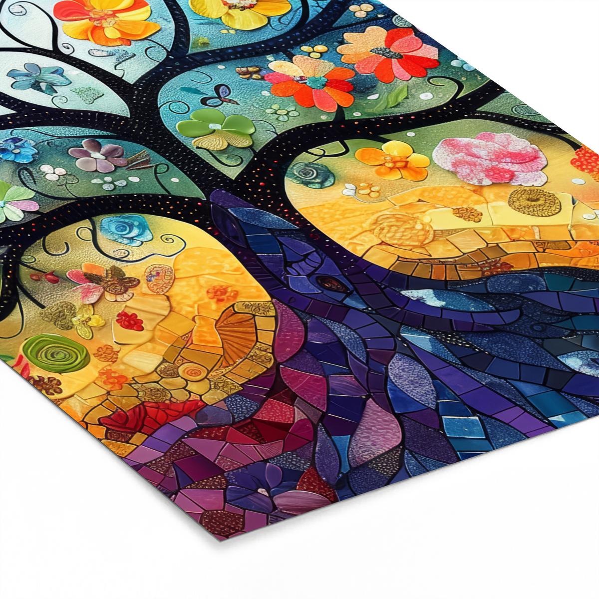 POSTER MIT RAHMENGERAHMTES BILD Kunst - Baum des Lebens - Blumen - Hippie Bilderrahmen 30x40 cm - Dunkelblau, Papier (30/40cm) - MuchoWow