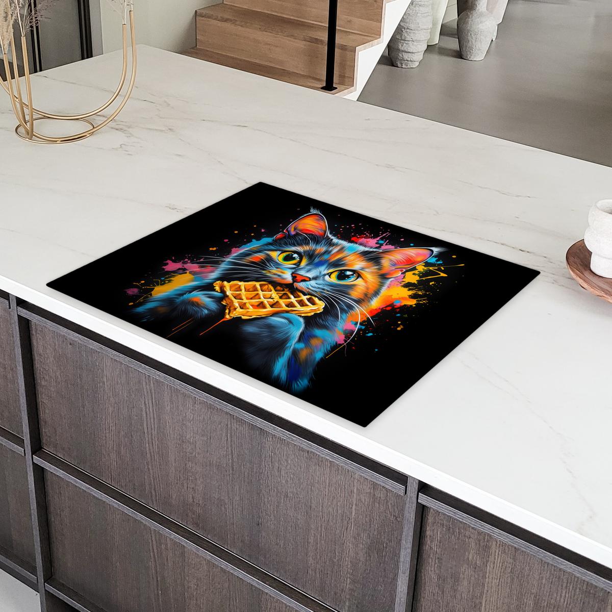 HERDABDECKPLATTE Katze - Graffiti - Bunt - Waffel - Essen Induktionsmatte 77x59 cm - Multicolor, Kunststoff (77/59/0.2cm) - MuchoWow