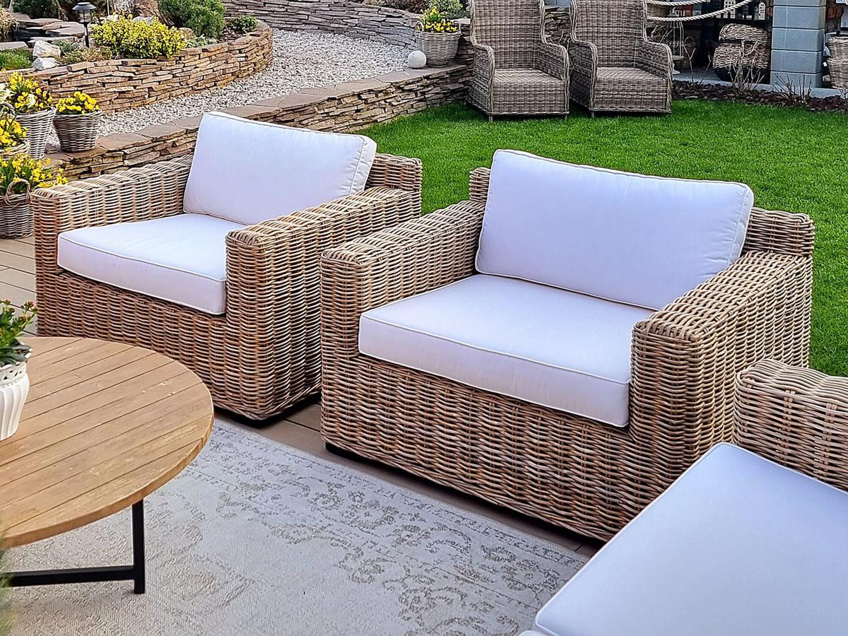 GARTENSESSEL 2er-Set Rattan natürlich Auflagen cremeweiß Ardea - Multicolor/Creme, Naturmaterialen (112/70/90cm) - Beliani