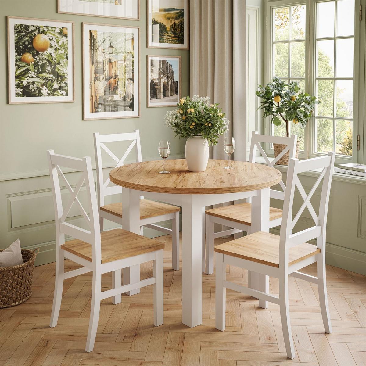 ESSZIMMERSET OLEA Tisch + 4 Stühle - Eichefarben/Weiß, Holzwerkstoff (140/77/100cm) - Lookway