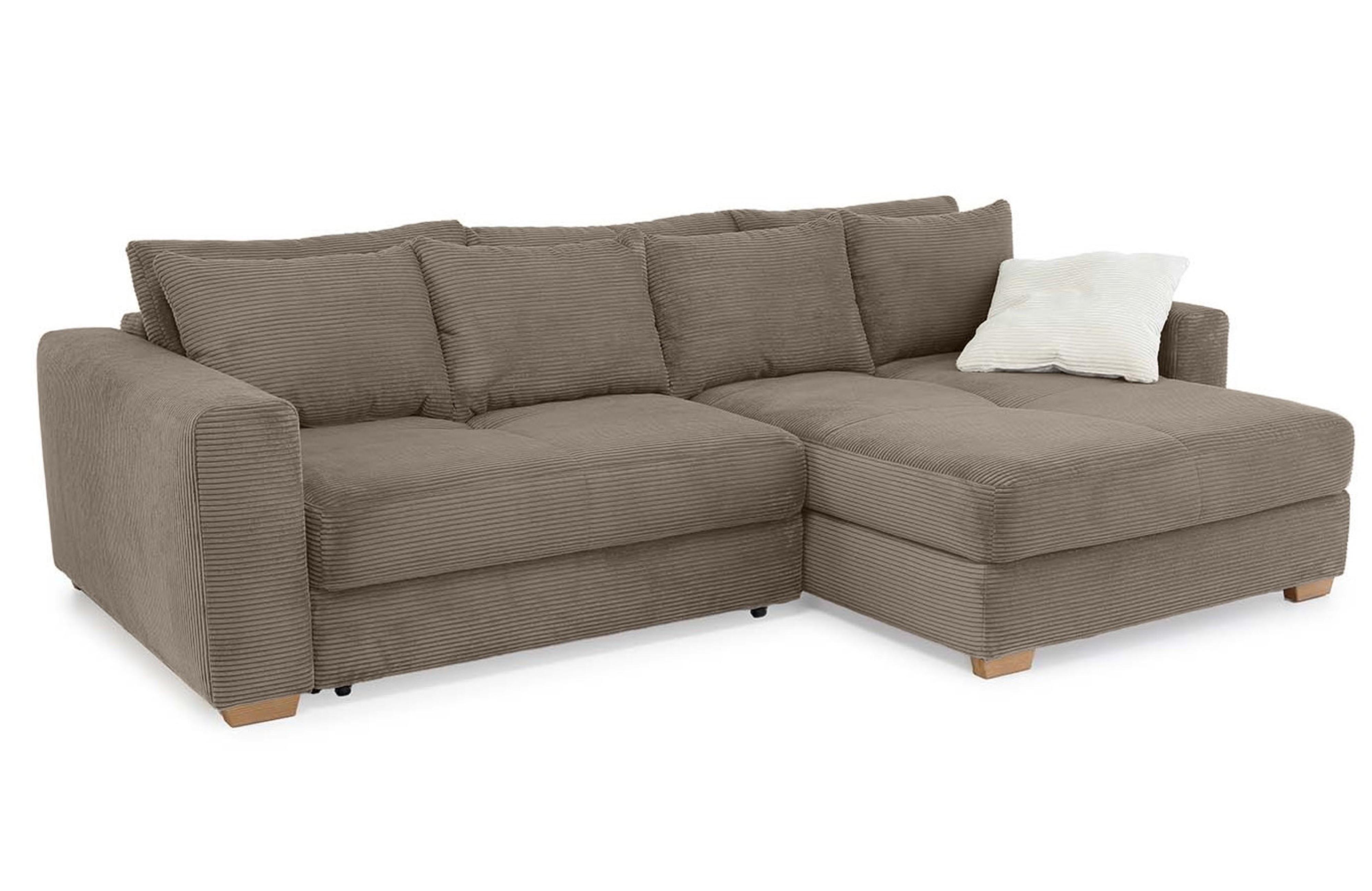 ECKSOFA-DAUERSCHLÄFER Federkern Bettkasten, seitenverkehrt montierbar B288/T186/H86 cm, Liegefl. 153x245 cm, Cord Braun Taupe / 15155 - Eichefarben/Braun, Holz/Textil (288/186cm) - luma-home